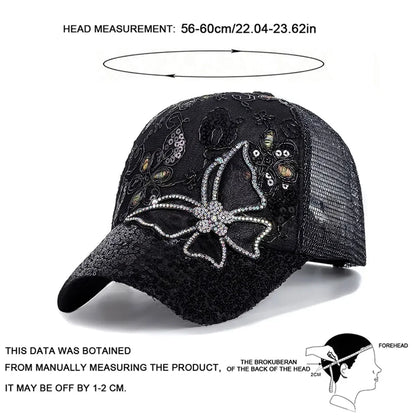 Unisex Butterfly Lace Glitter Baseball Net Caps