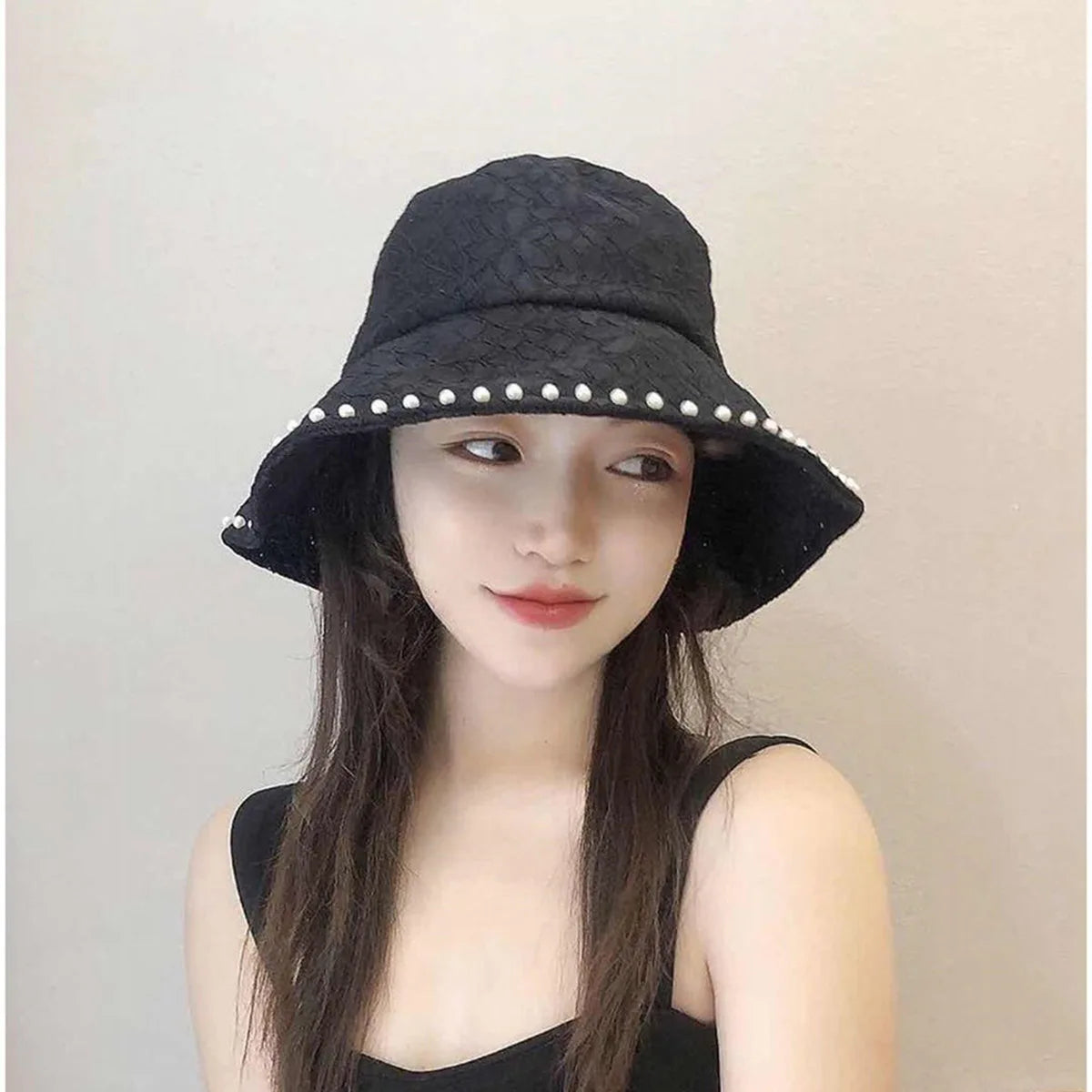 Lace Fisherman's Hat Temperament Pearl Bucket Hat Sunscreen Hat Female Show Face