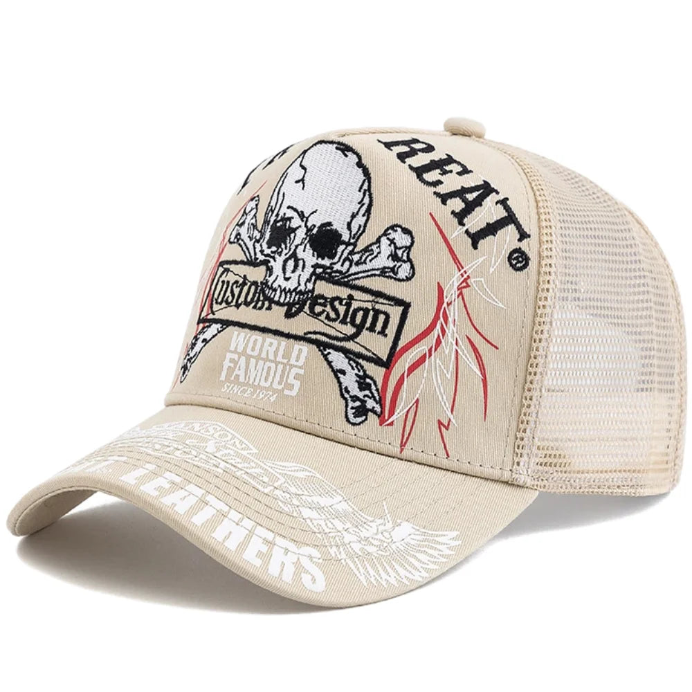 Unisex Punk Style Cap Skull Embroidery Baseball Hat