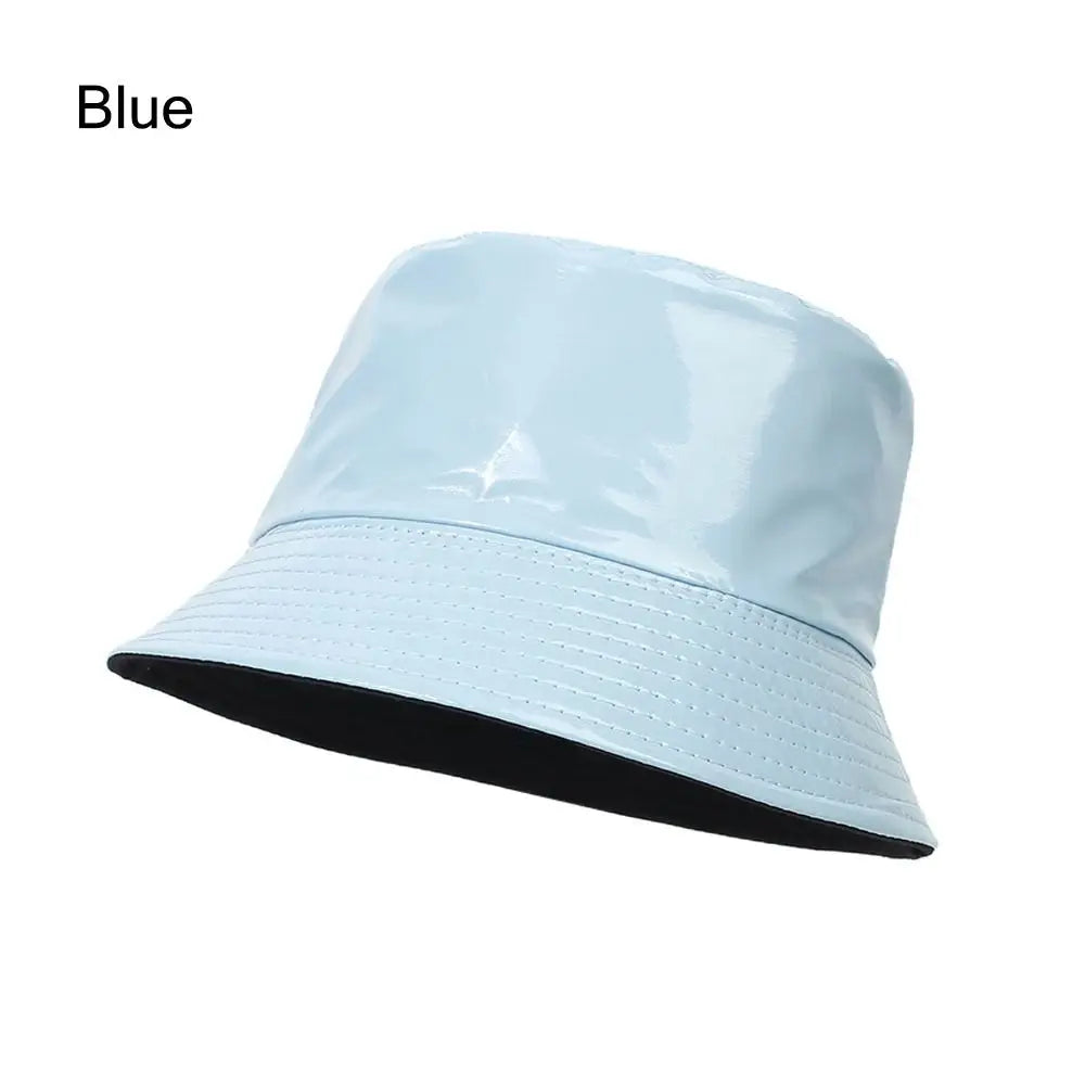 Faux Leather Bucket Hat Women Reversible PU Leather Sun Hat