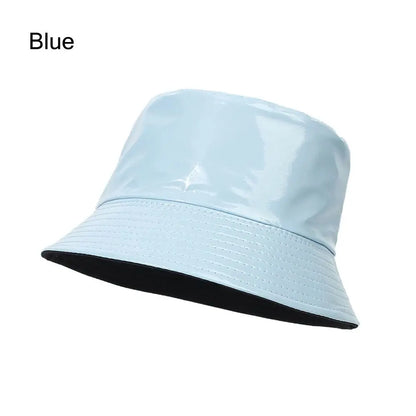 Faux Leather Bucket Hat Women Reversible PU Leather Sun Hat
