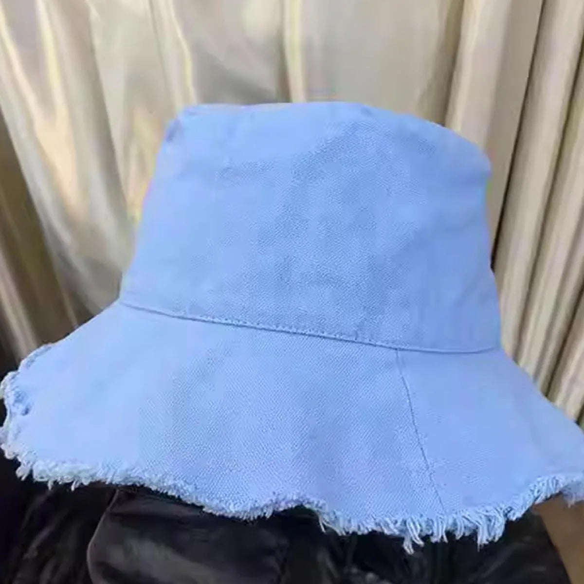 Frayed Edge Bucket Hat Japanese Style Solid Color Denim Fisherman Hat Women's