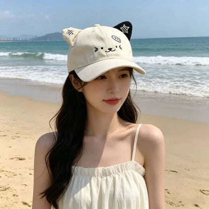 Cute Cat Ears Baseball Cap Thin Breathable Sun Hat UV Protection Adjustable Duckbill Cap Women Spring Summer