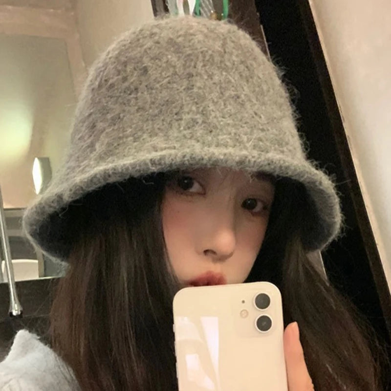 Retro Dome Wool Felt Bucket Hat Women Autumn Winter