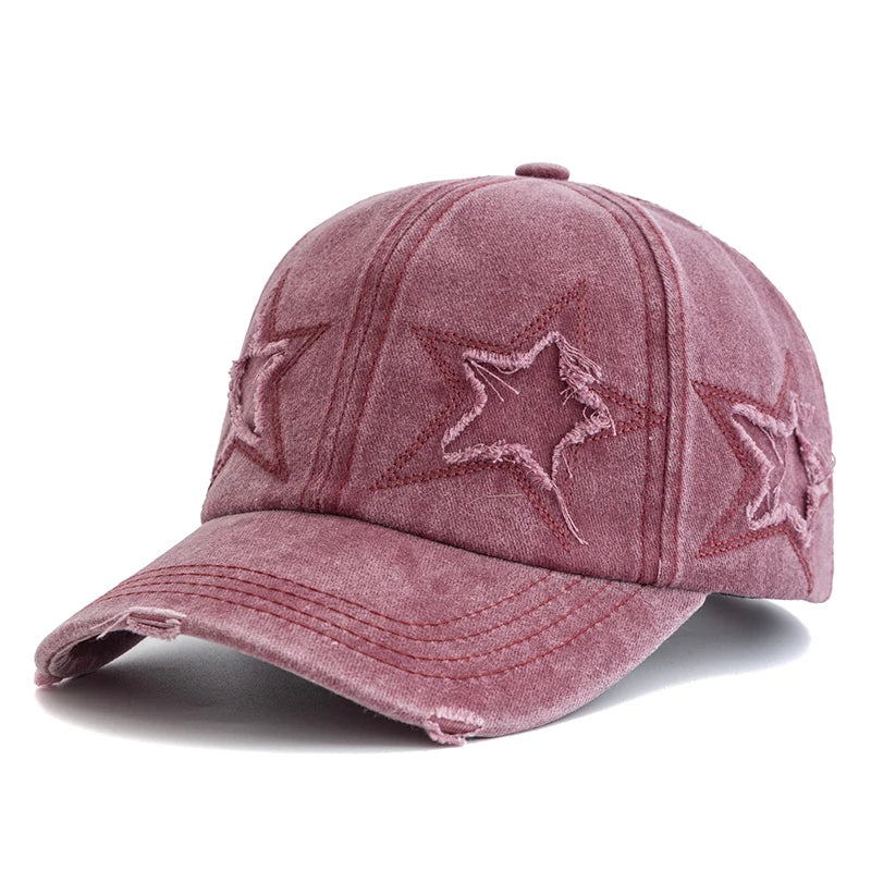 New Women's Five Pointed Star Design Washed Cotton Baseball Cap