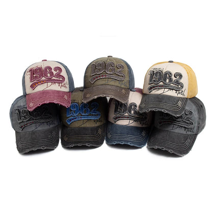 Fashion Vintage Washed Cotton Baseball Cap Men Digit 1962 Embroidery