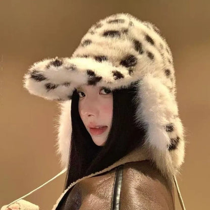 Trendy Retro Bomber Hats Thickened Warm Leopard Print Hats