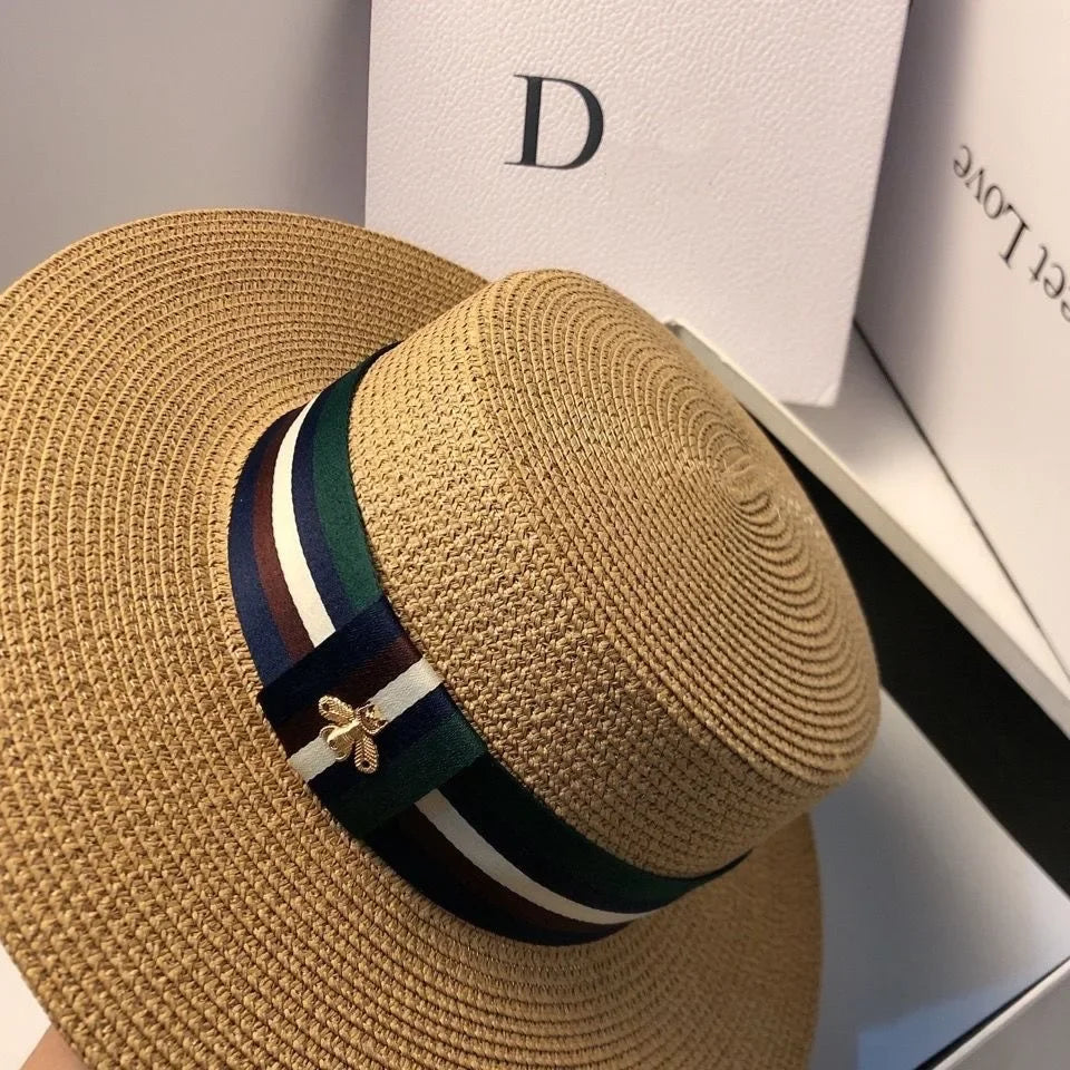 Women Summer Wide Brim Straw Hat Multicolor