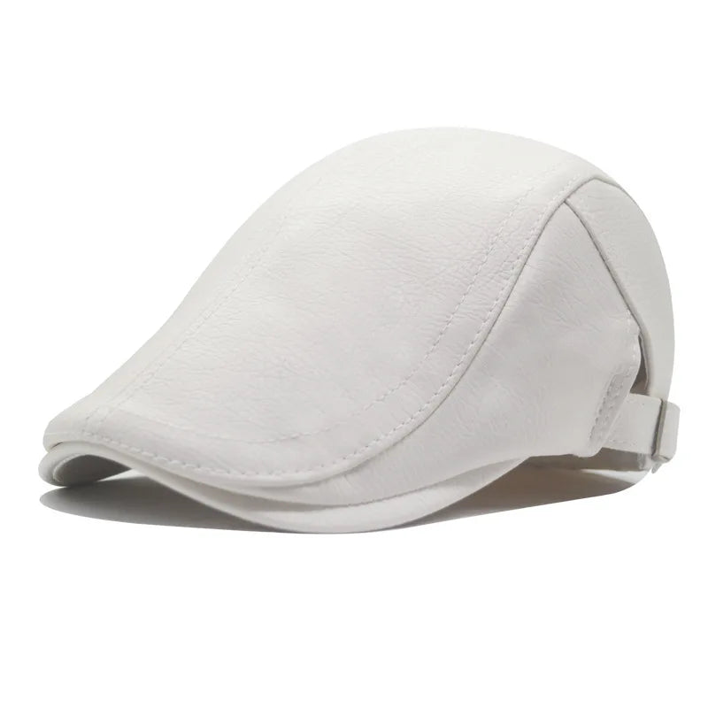 Leather Cap  Men's Imitation Sheepskin Beret  Leather Hat