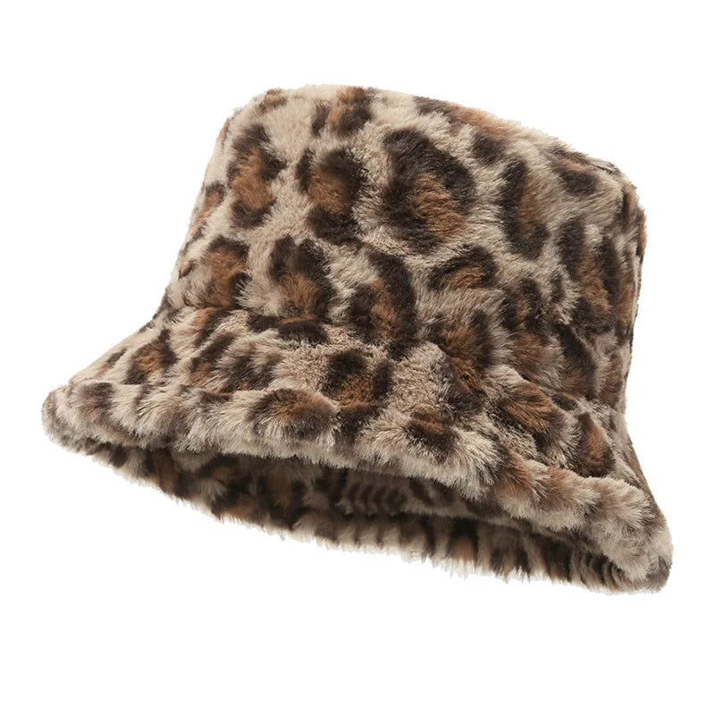 Leopard Print Fisherman Hat Versatile Warm Basin Hat