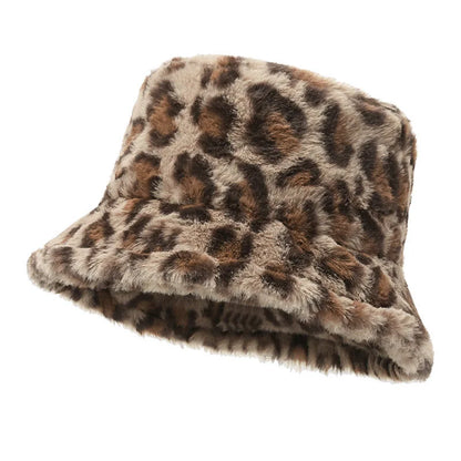 Leopard Print Fisherman Hat Versatile Warm Basin Hat