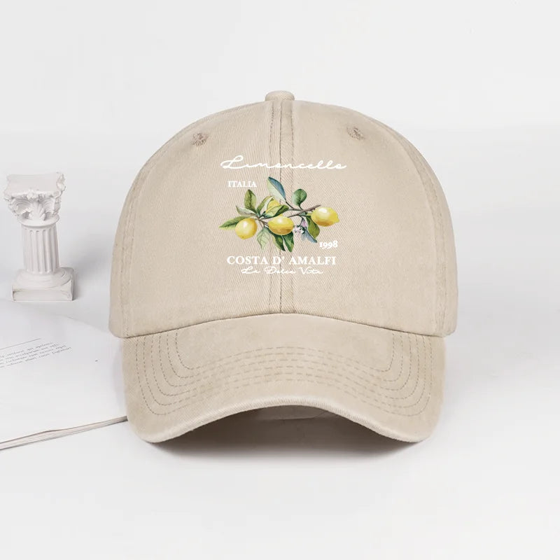 "Limoncello Costa D'Amalfi" Lemon Print Washed Baseball Cap