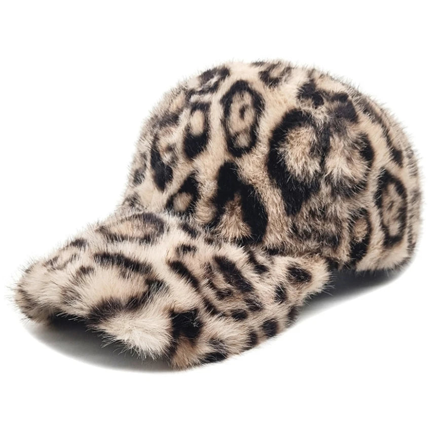 Chic Leopard Print Plush Baseball Cap