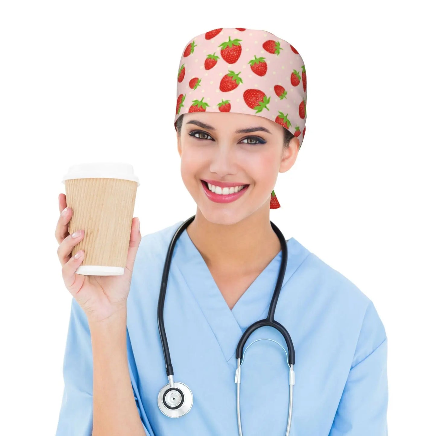 Strawberry Pink Printed Work Cap For Both Men And Women Nurse Doctor Surgical Cap