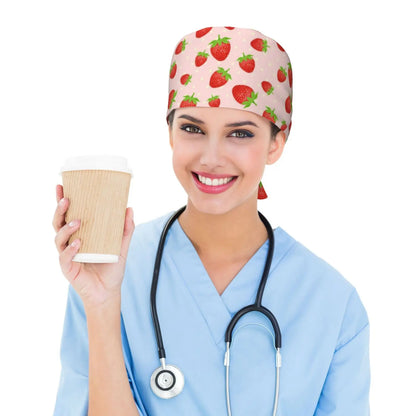 Strawberry Pink Printed Work Cap For Both Men And Women Nurse Doctor Surgical Cap