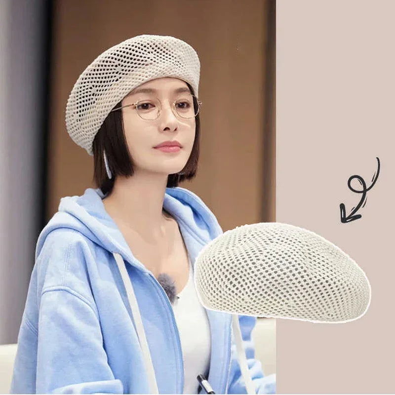 Straw Beret For Women Summer Sun Protection UPF 50+ Breathable Thin