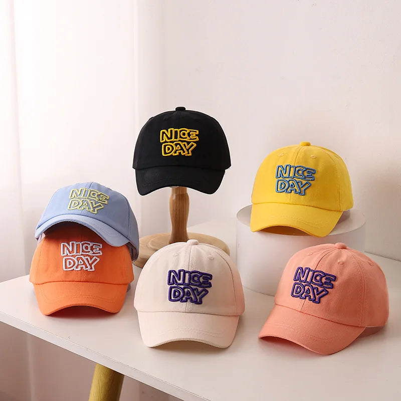 Solid Color Children Baseball Cap Letter Embroidery Baby Boy Girl Sun Hat Causal Outdoor Kids Adjustable Caps