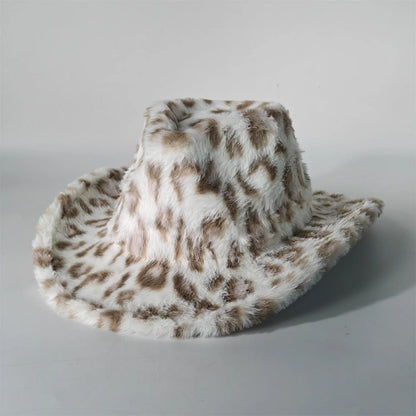 Leopard Print Rabbit Fur Cowboy Hat 7.5cm Western Cowboy Fedora