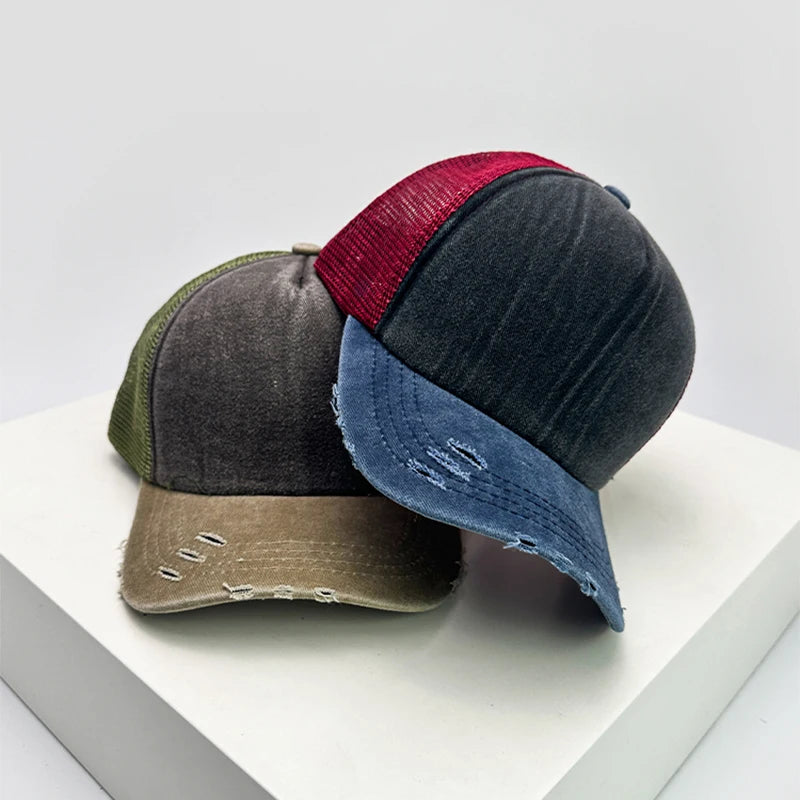 New Unisex Color Block Broken Style Baseball Hats