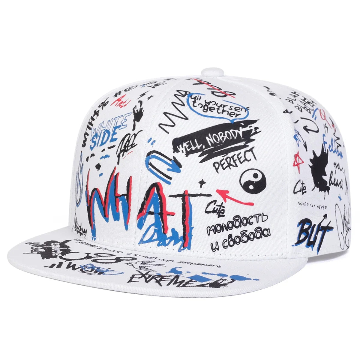 Unisex WHAT Graffiti Print Hip Hop Hats Fashion Spring Autumn Outdoor Adjustable Casual Sunscreen Hat