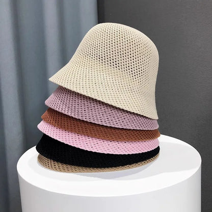 New Summer Beach Solid Wide Brim Bucket Hat For Women