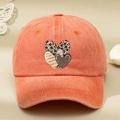 Three Leopard Print Love Pattern Women's Washed Baseball Caps