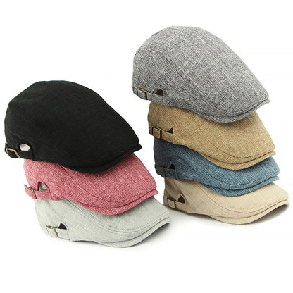 Men Beret Women Spring Summer Hat Breathable Linen Ivy Flat Cap