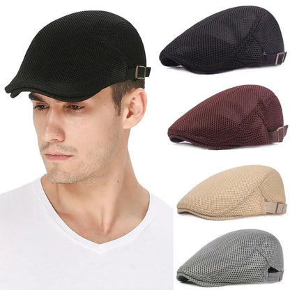 Summer Mesh Newsboy Style Peaked Cap Golf Hat Breathable Beret Hat