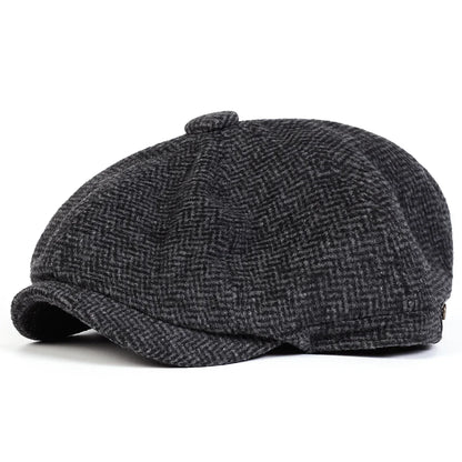 Winter Diamond Check Retro Beret Hat