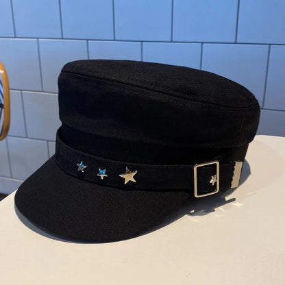 Women's Beret Black Star Hat Spring And Autumn Winter British Retro Fashion