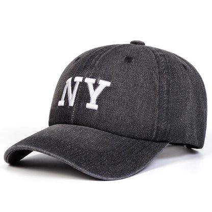Unisex NY Letter Embroidery Washed Denim Baseball Caps Spring and Autumn