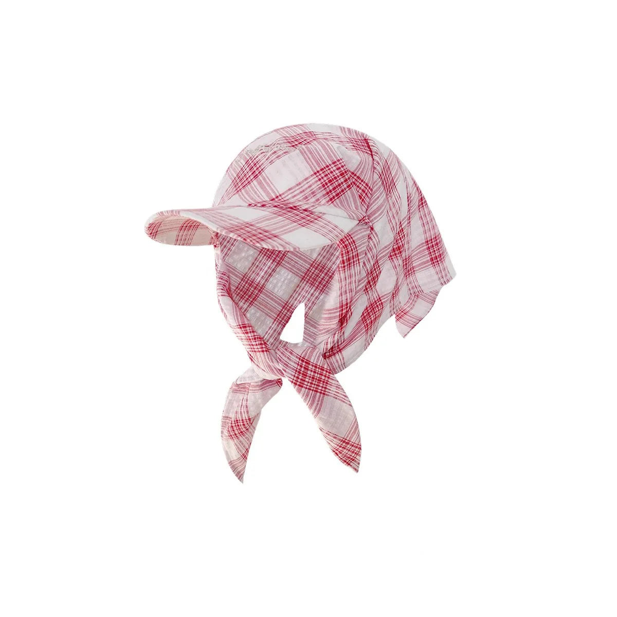 Vintage Plaid Strap Headscarf Hat Sunscreen Baseball Cap