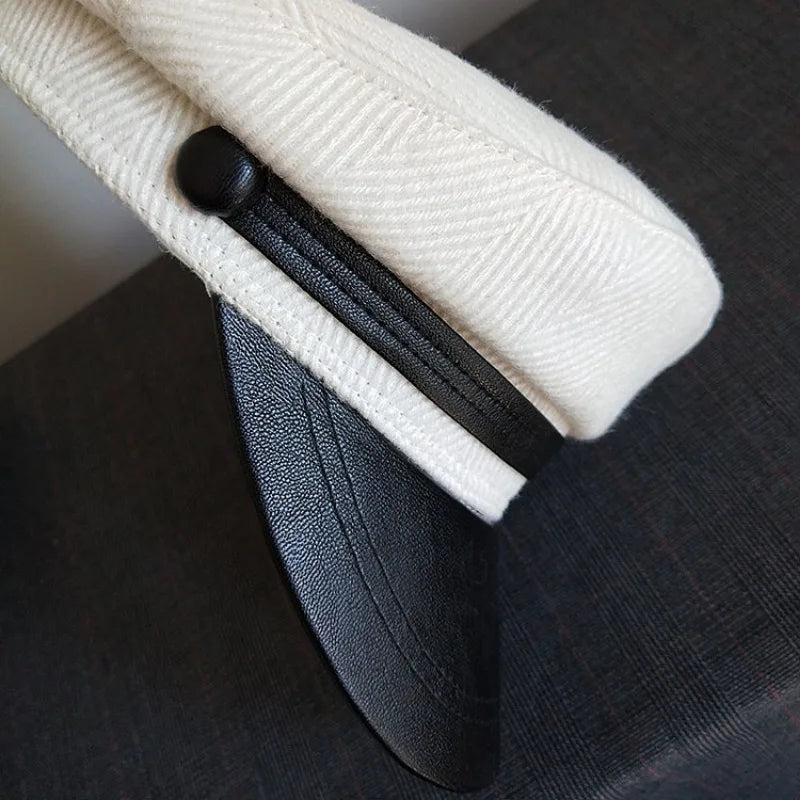 Women Wool Flat Navy Hat, Autumn Winter Small Brim Vintage Beret Painter Cap