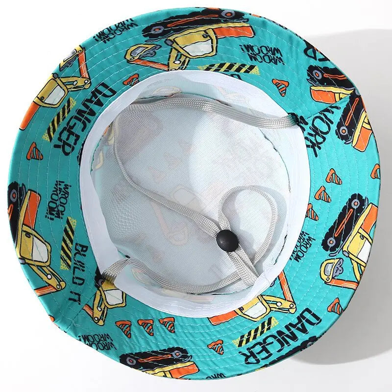 Kids' Fisherman Hat Summer Cute Cartoon Excavator Print Playful Bucket Hat