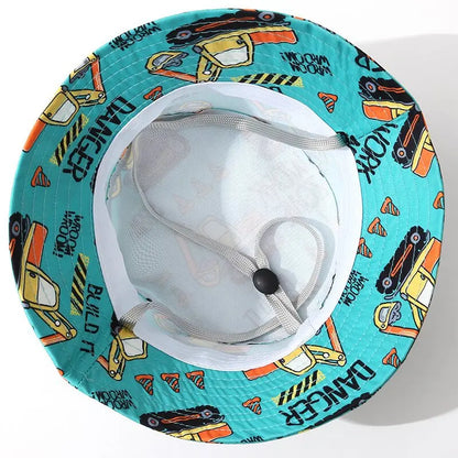 Kids' Fisherman Hat Summer Cute Cartoon Excavator Print Playful Bucket Hat