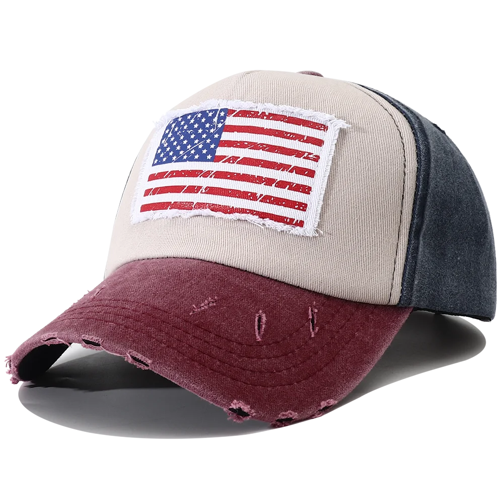 New Designer USA Flag Embroidered Baseball Cap Vintage 5 Panel Snapback