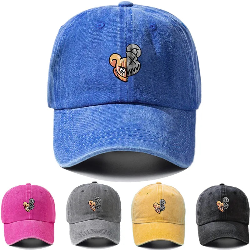 Fashionable Printed Violent Bear Washed Baseball Cap