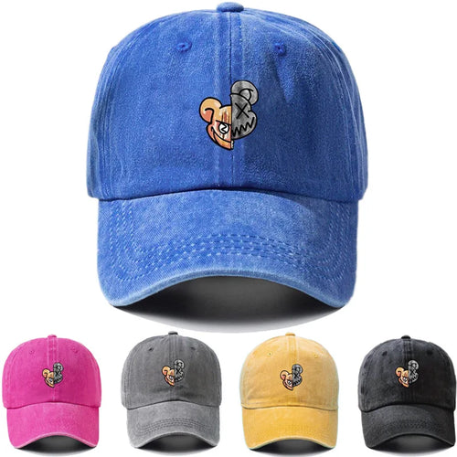 Fashionable Printed Violent Bear Washed Baseball Cap