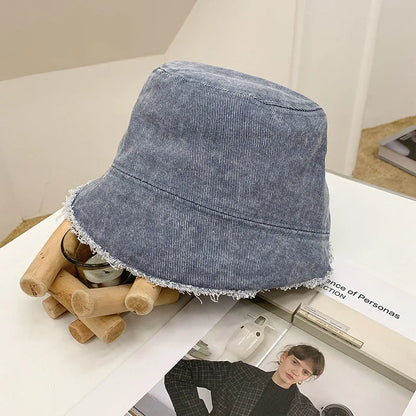 Retro Solid Color Denim Bucket Hat For Women