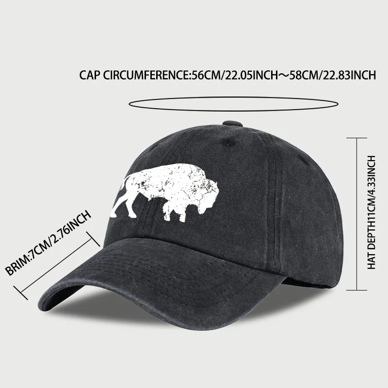 Vintage Distressed Bison Print Washed Baseball Cap
