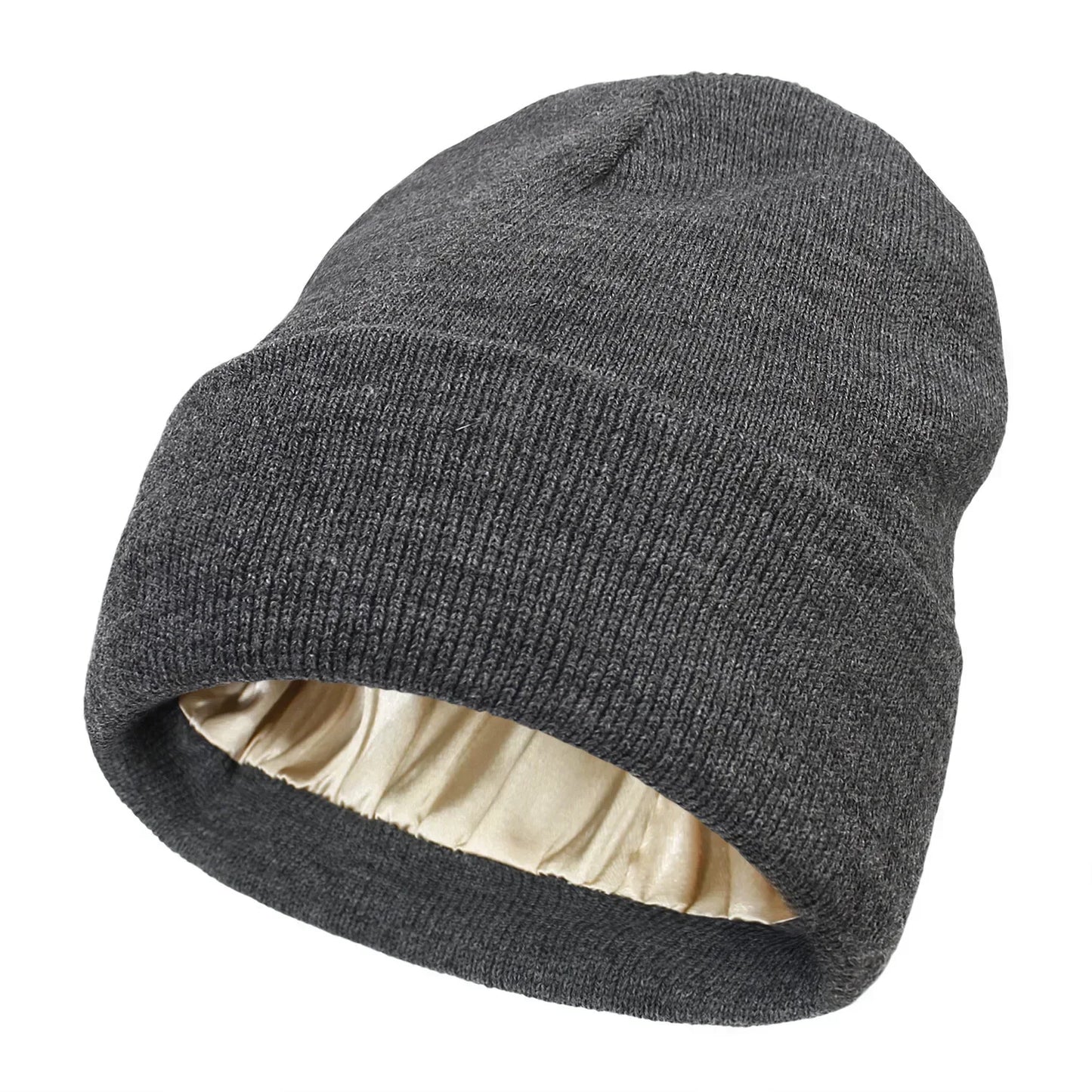 New Unisex Winter Hat Silk Satin Lined Beanies Men And Women Two-Sided