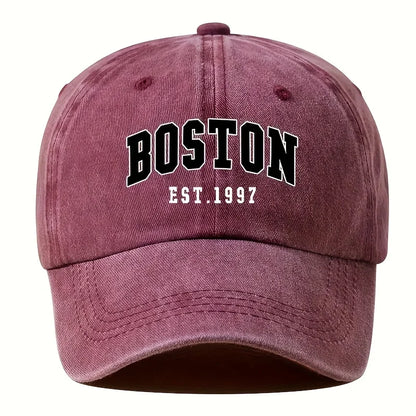 Washable Retro Baseball Cap with Boston Print