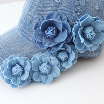 Three-Dimensional 5-Flower Fabric Flower Denim Baseball Cap