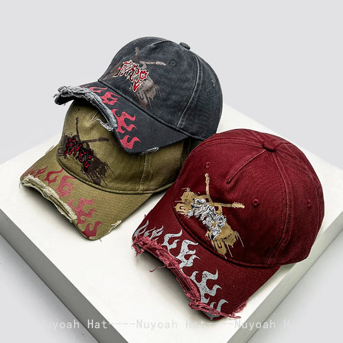 Niche Street Embroidered Letters Flame Flag Baseball Hats