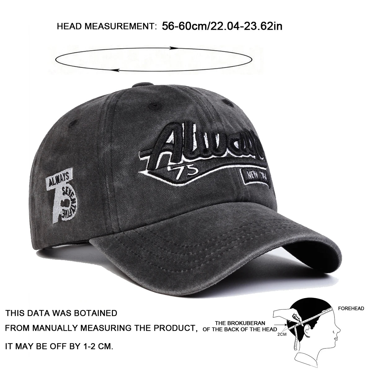 Unisex Always75 Letter Embroidery Wash Baseball Caps Spring and Autumn