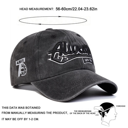 Unisex Always75 Letter Embroidery Wash Baseball Caps Spring and Autumn