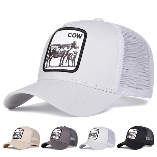 Unisex Cow Embroidery Baseball Net Caps Spring and Summer Outdoor