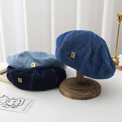 Women's Denim Beret Hat Jeans Berets Painter Hats Spring Beanie Hat