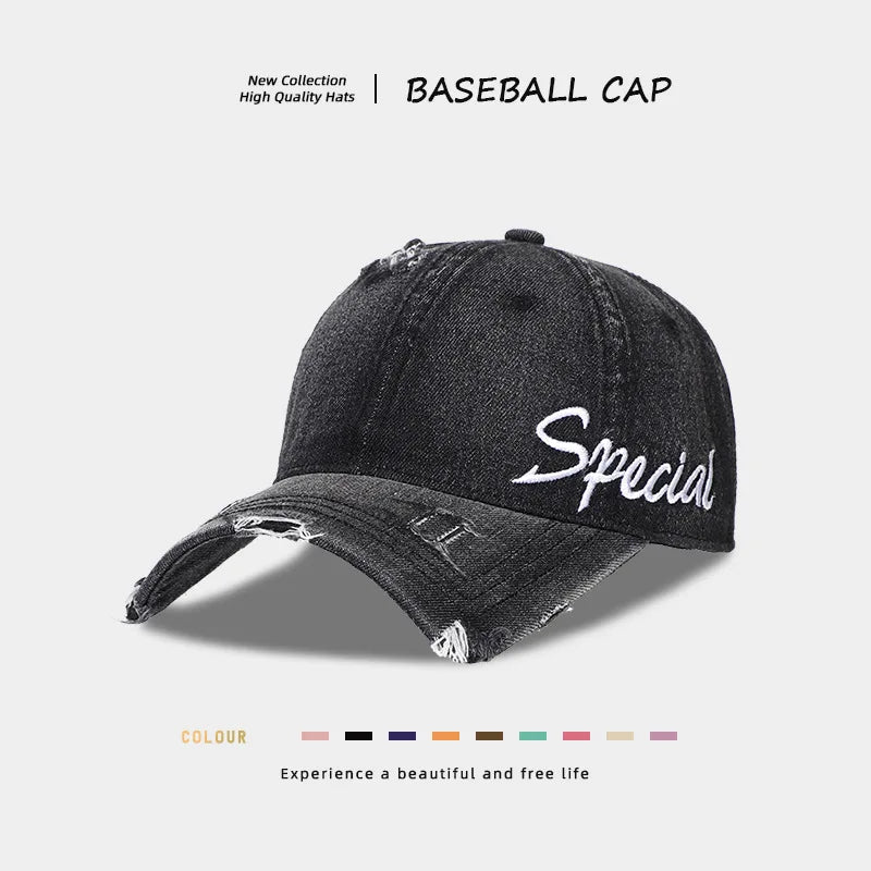 American Vintage Distressed Ripped Denim Baseball Cap
