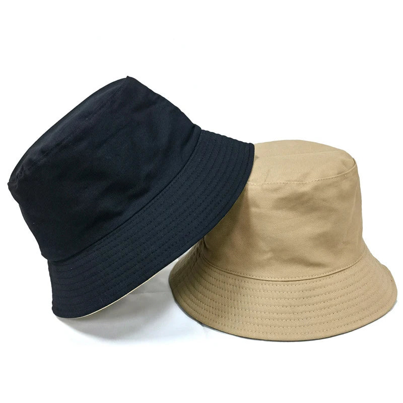 Black Solid Dots Bucket Hat Two Side Wear Unisex Simple Bob Caps